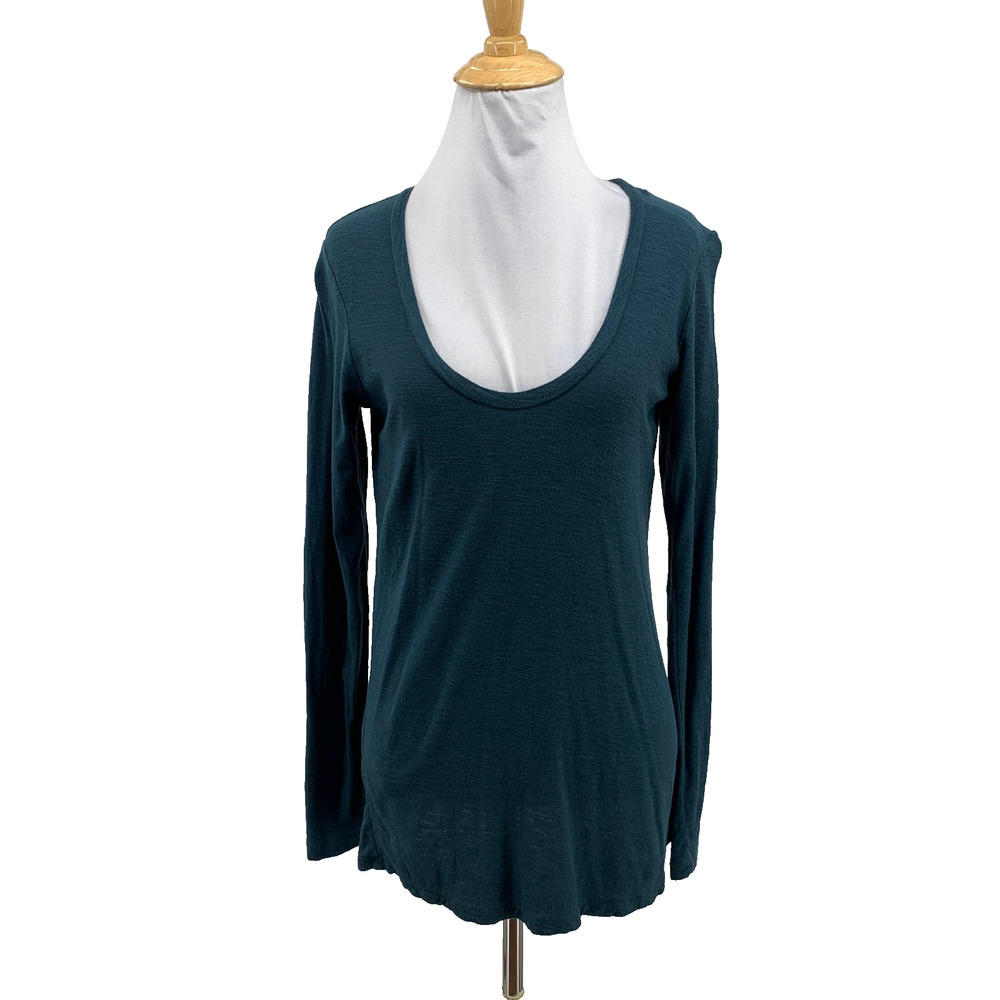 James Perse Standard Top Womens 1 Chalkboard Cotton Blend Scoop Neck Long Sleeve